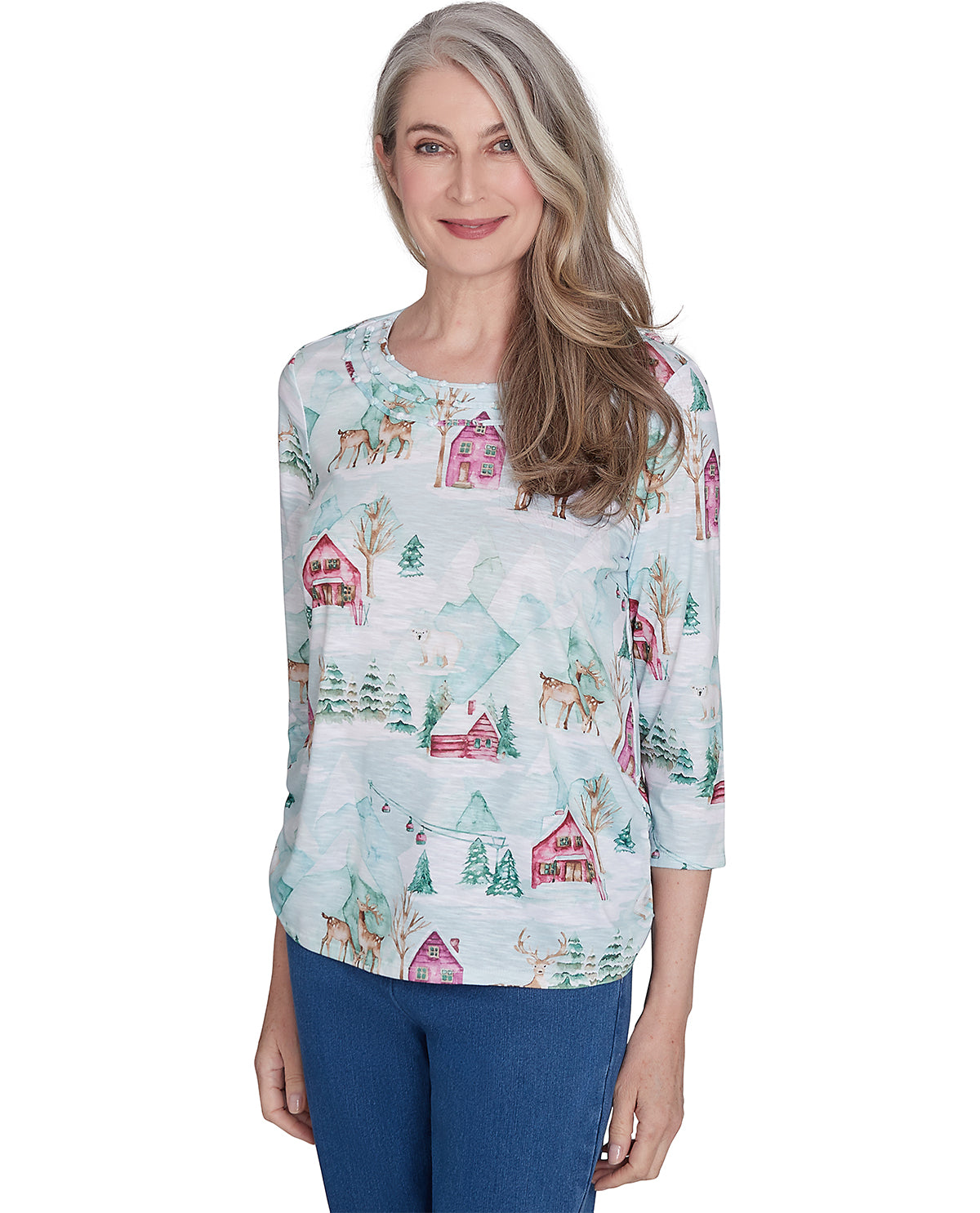 Alfred Dunner Missy Classic Ski Village Knit Top