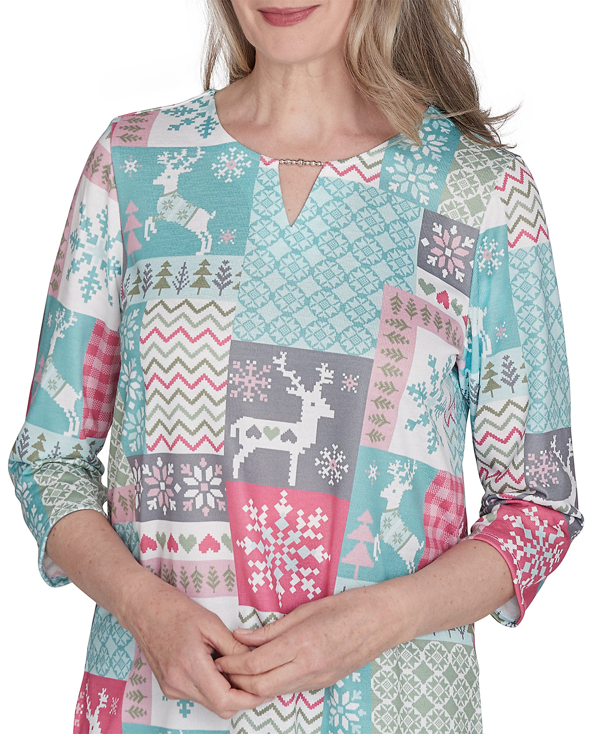 Alfred Dunner Missy Classic Reindeer Knit Top
