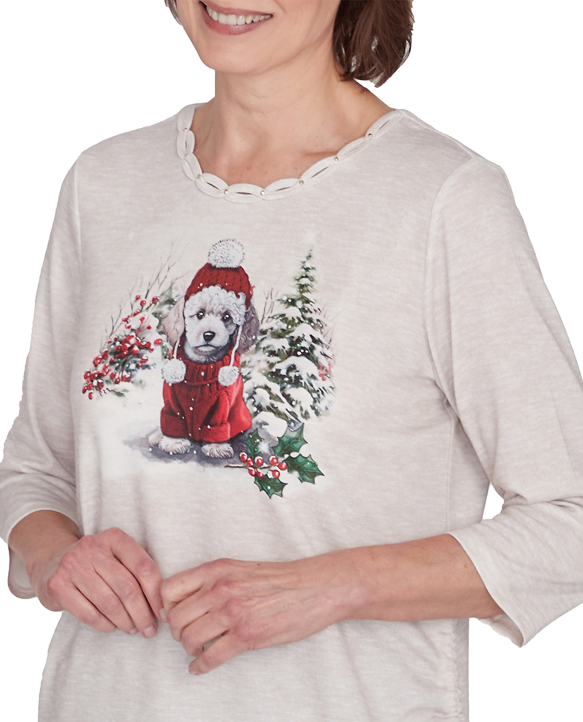 Alfred Dunner Missy Classic Festive Poodle Knit Top