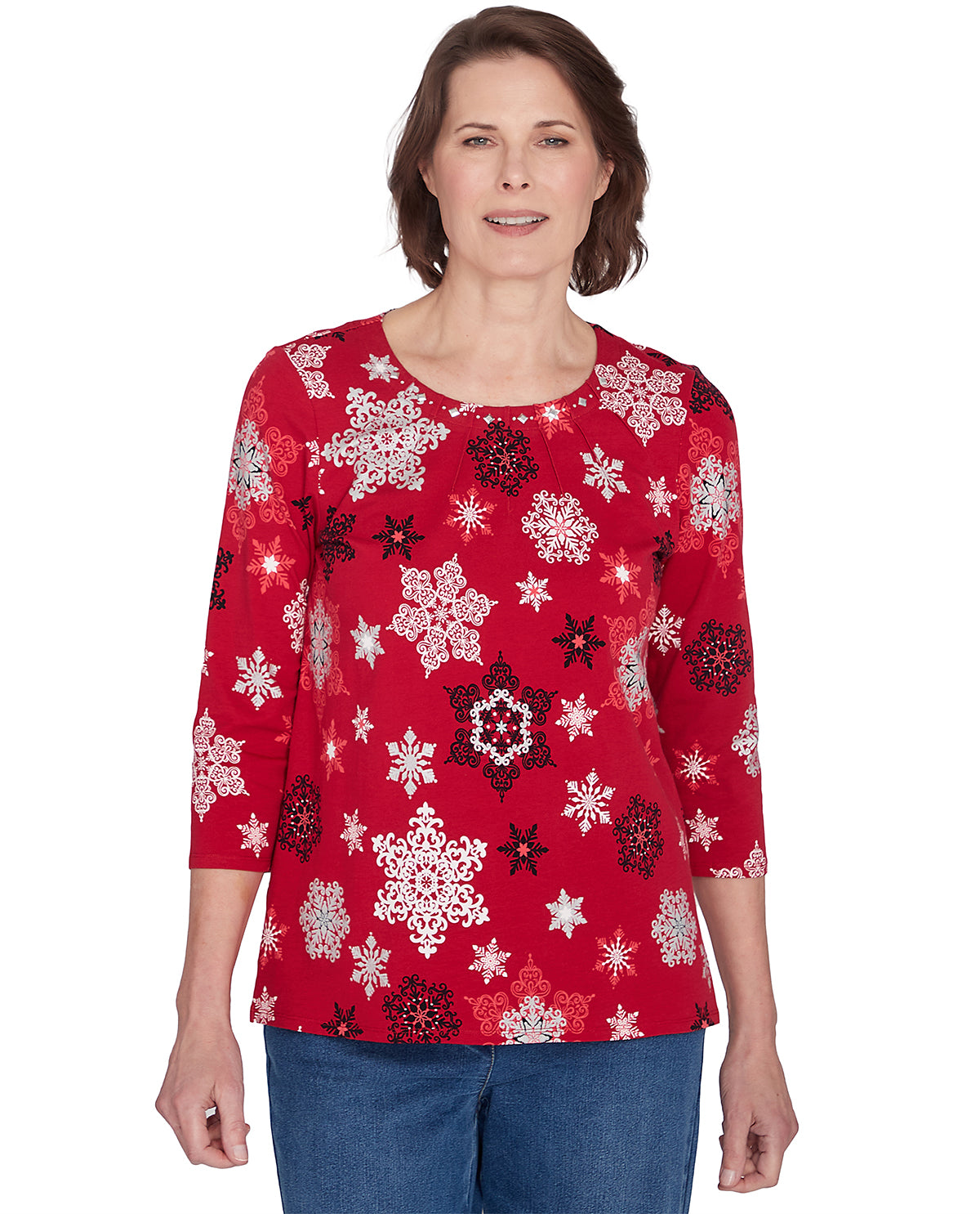 Alfred Dunner Missy Classic Snowflakes Knit Top