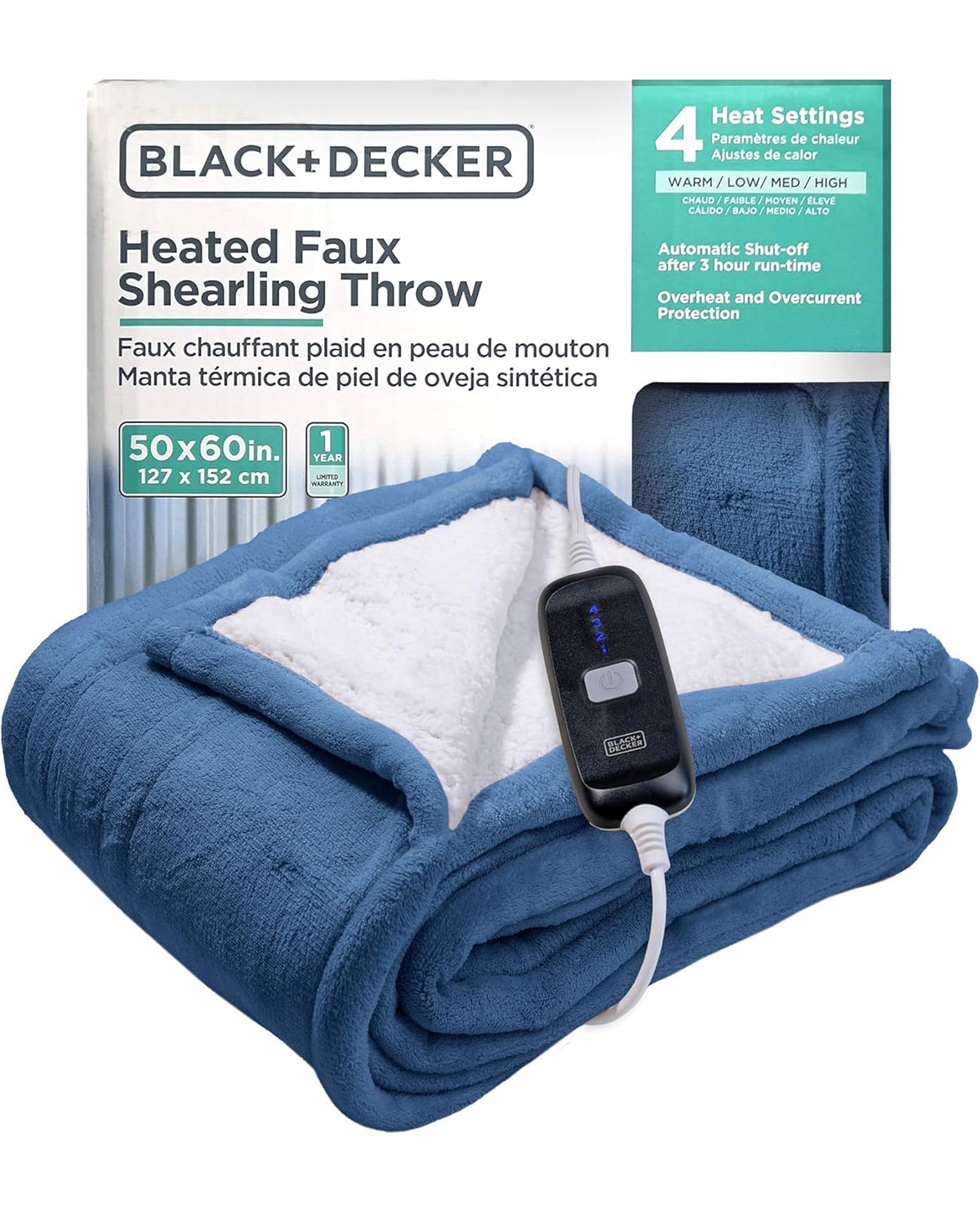Black & Decker Navy Heated Faux Throw