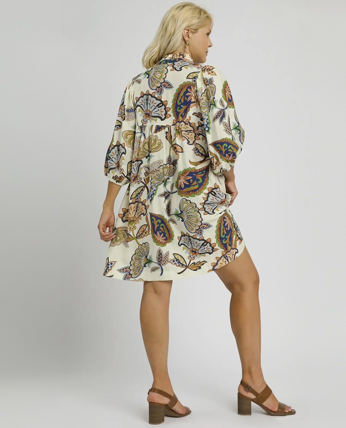 Plus Abstract Print Puff Sleeve Babydoll Dress