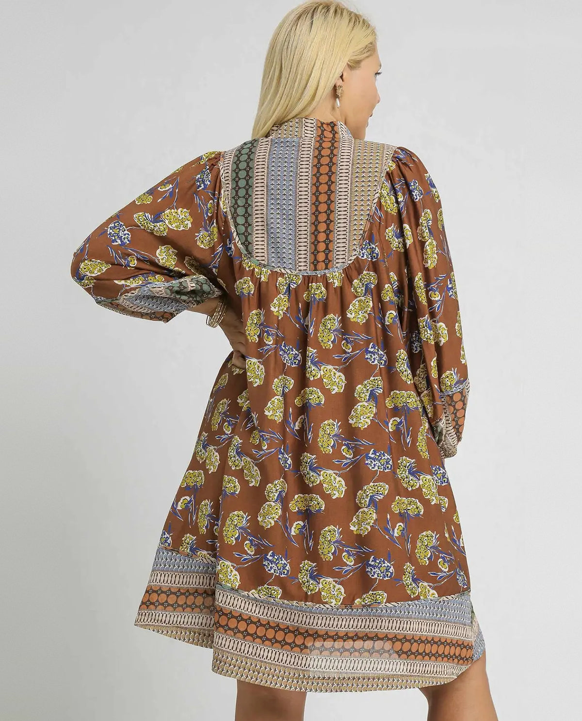 Plus V-neck Madarin Collar Dress
