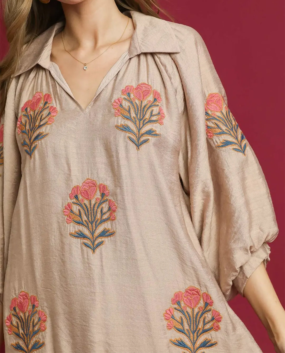 Embroidered Floral Boho Ruffle Hem Dress