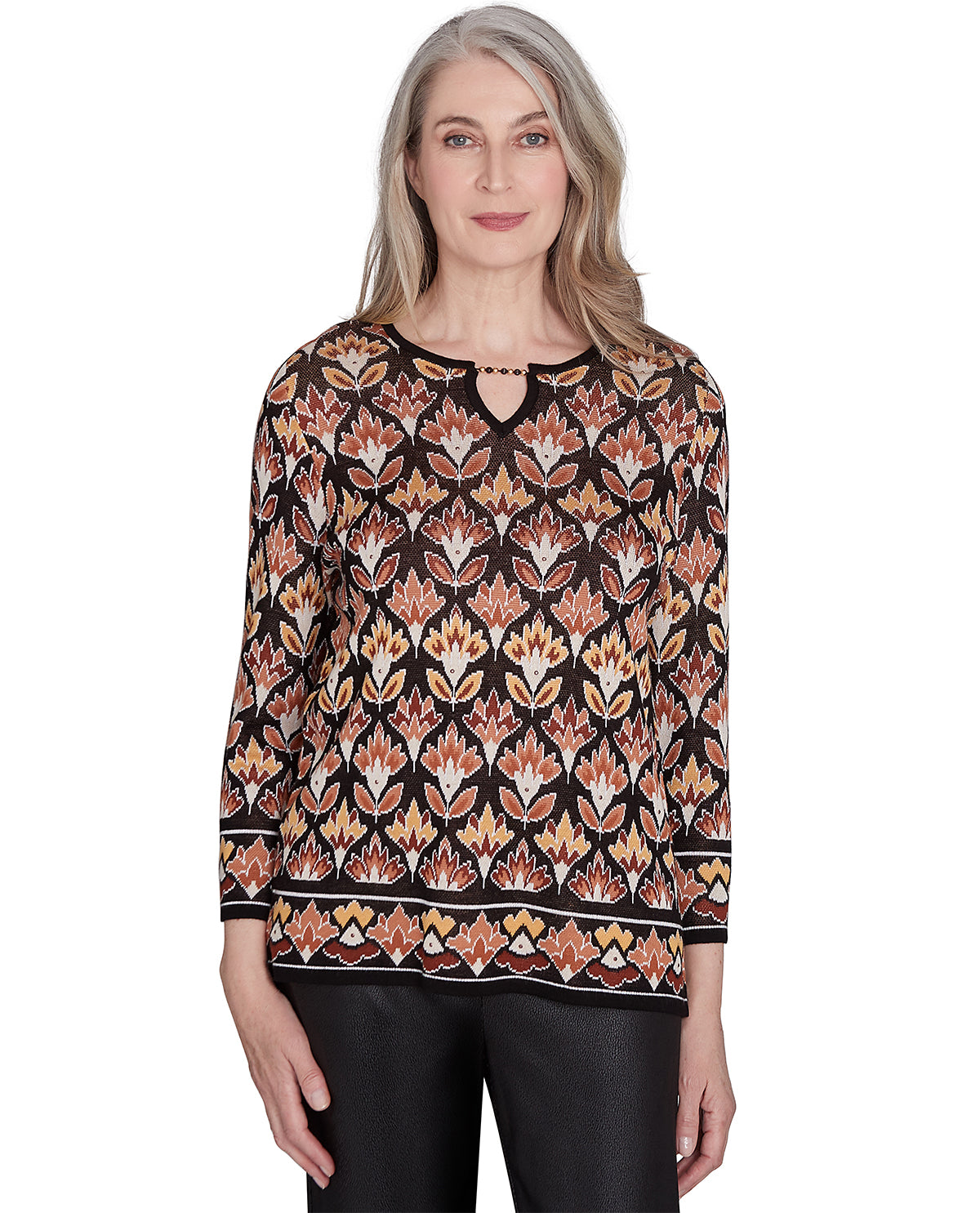 Alfred Dunner Missy Rue Rivoli Beaded Split Neck Sweater
