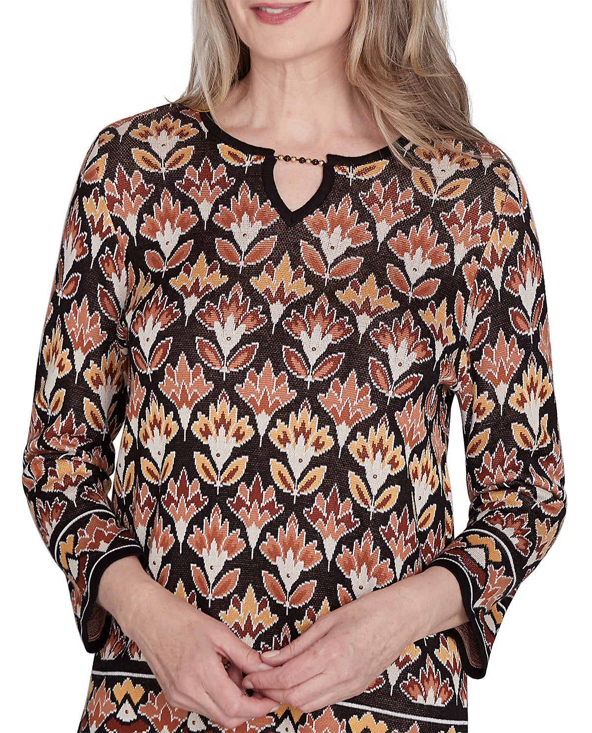 Alfred Dunner Missy Rue Rivoli Beaded Split Neck Sweater