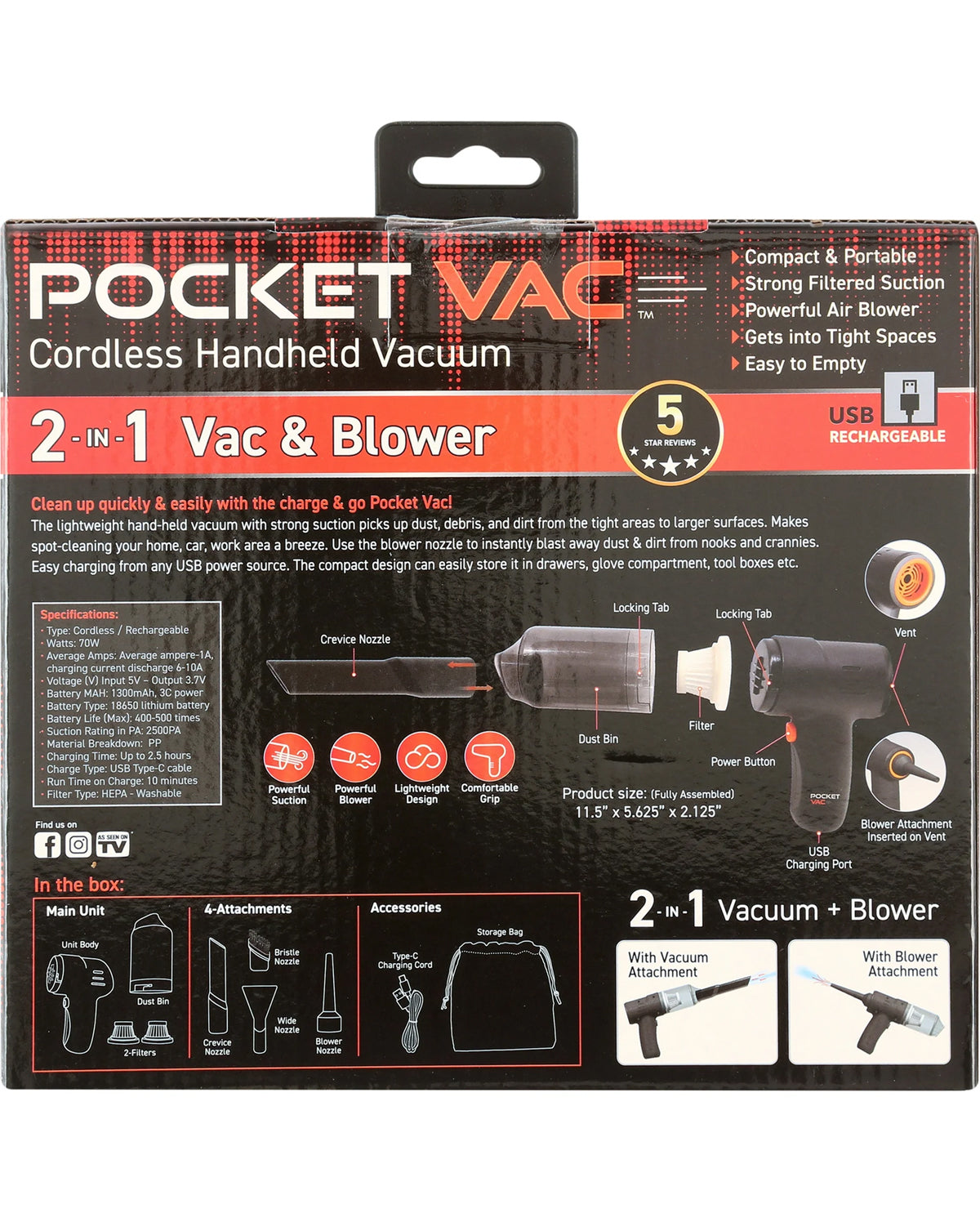 Pocket Vac Cordless Handheld Vacuum