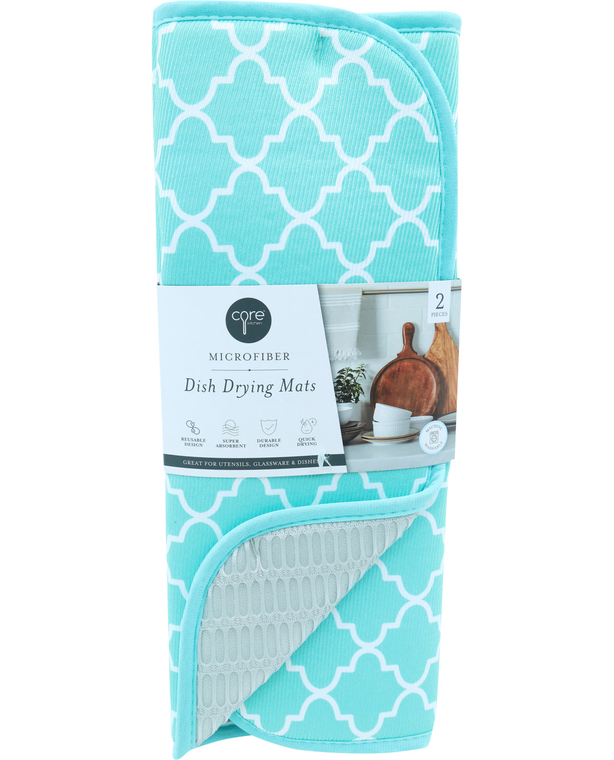 Seafoam Quatrofoil Microfiber Kitchen Dish Drying Mat Set