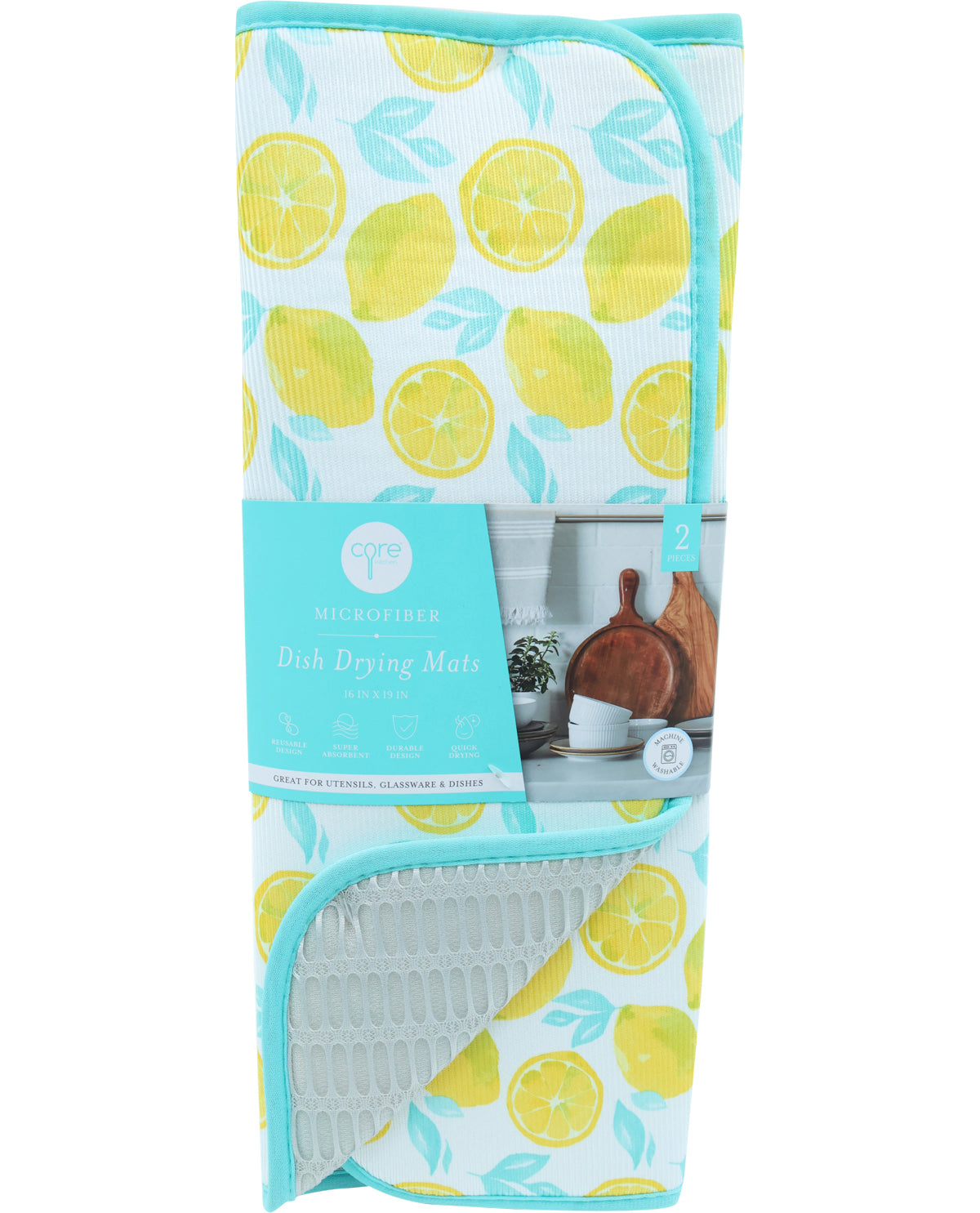 Lemons & Blue Microfiber Kitchen Drying Mat Set