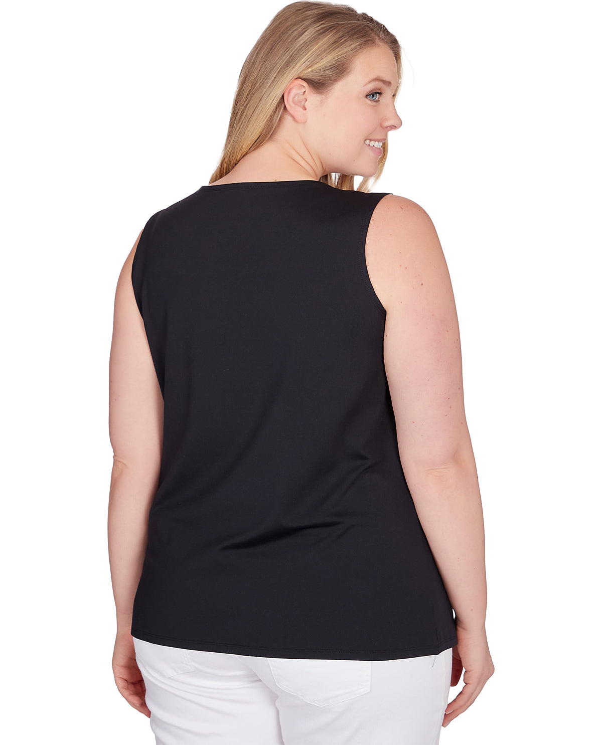 Ruby Road Women's Pattern Play Embroidered Solid Black Sleeveless Knit Top