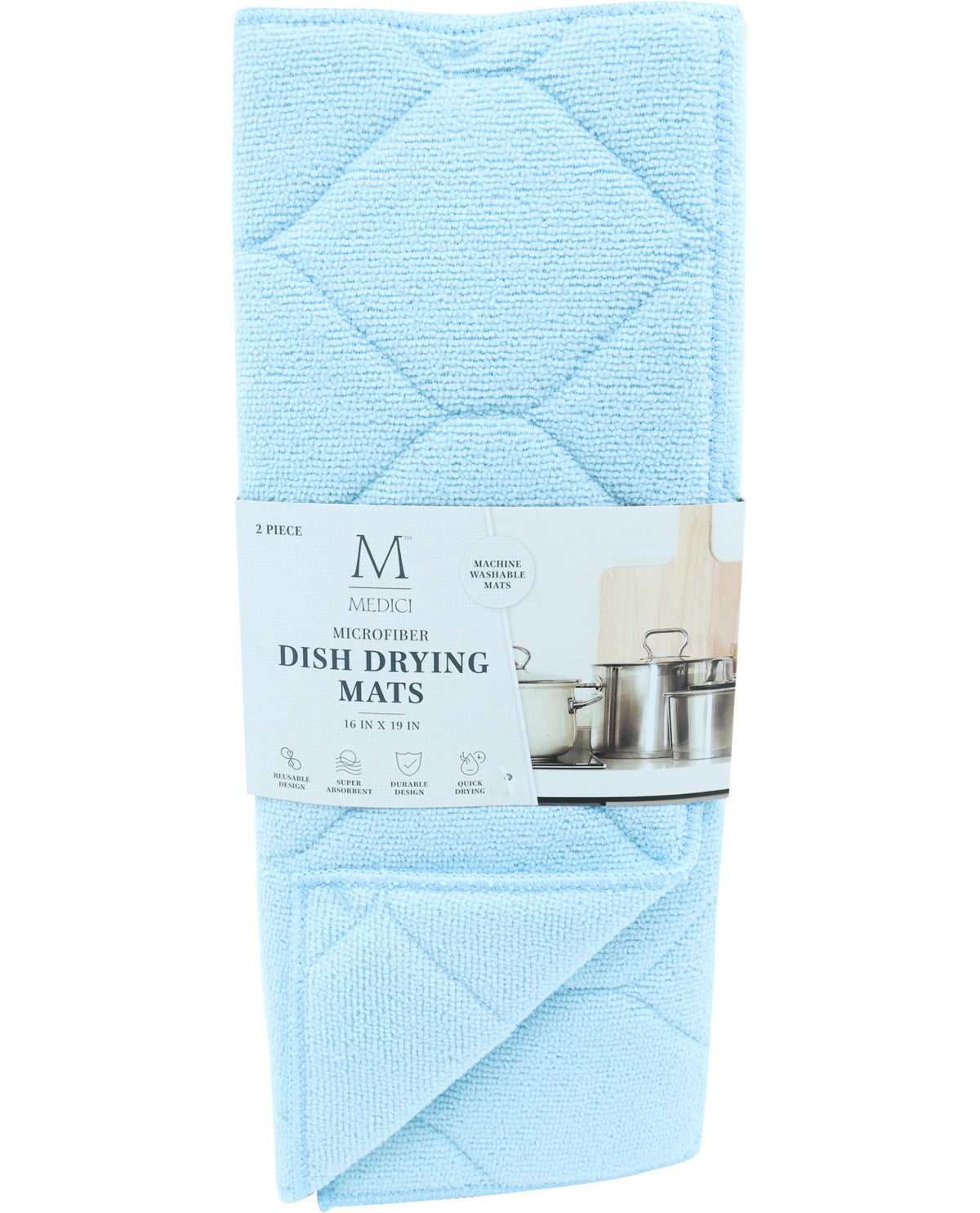 Heavenly Haze Blue Microfiber Kitchen Dish Drying Mat Set