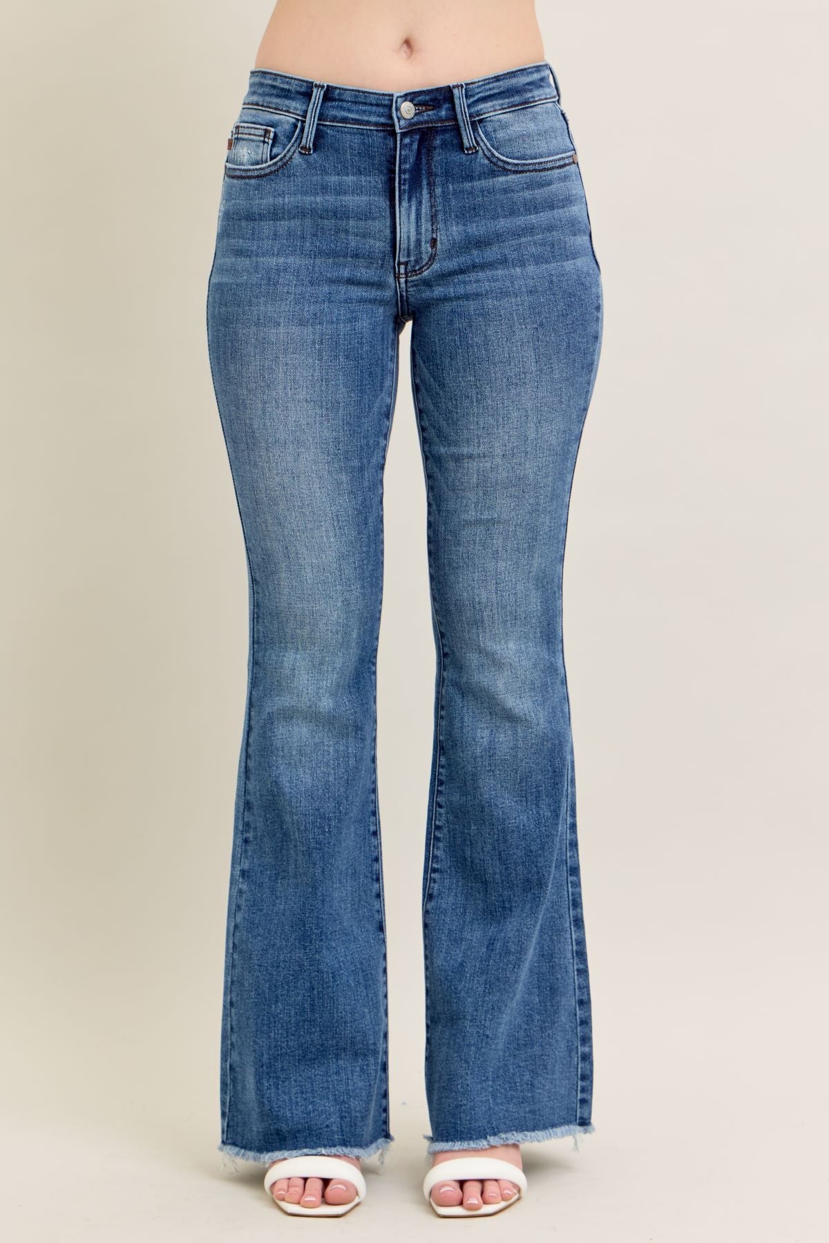Judy Blue Mr Vintage Wash Destroy Hem Kick Flare Jeans
