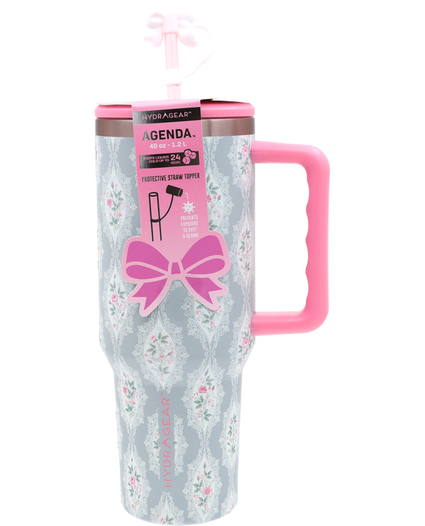 40oz. Vintage Floral Print Tumbler with Decorative Silicone Bow Topper