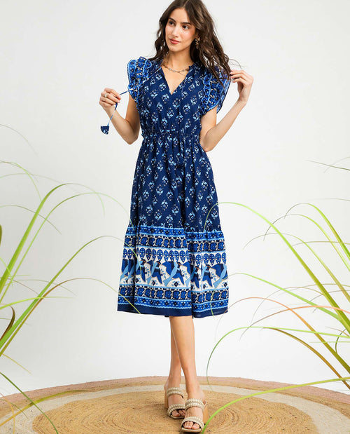 Border Print Vneck Dress