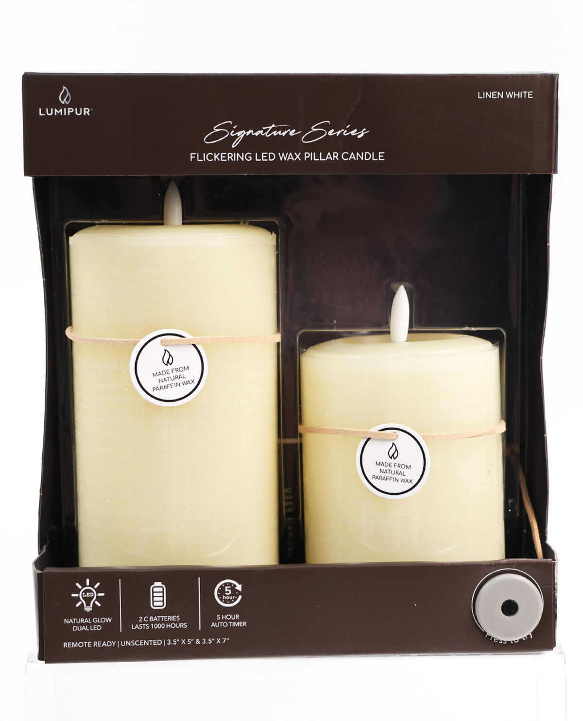 Ivory Flameless LED Flickering Natural Wax Candle Set