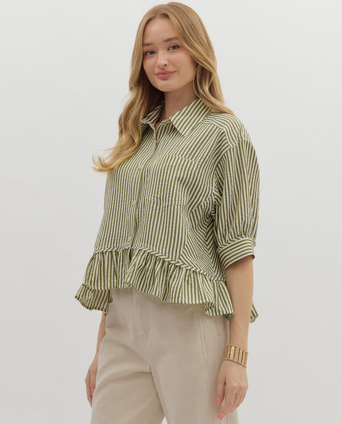 Entro Stripe Ruffle Trim Top
