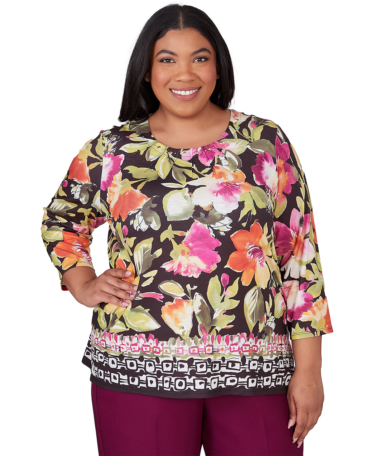 Alfred Dunner Women's Classic Tropical Floral Knit Top