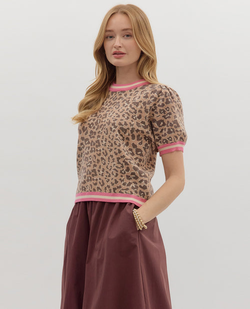 Enrto Animal Sweater with pink stripe edge