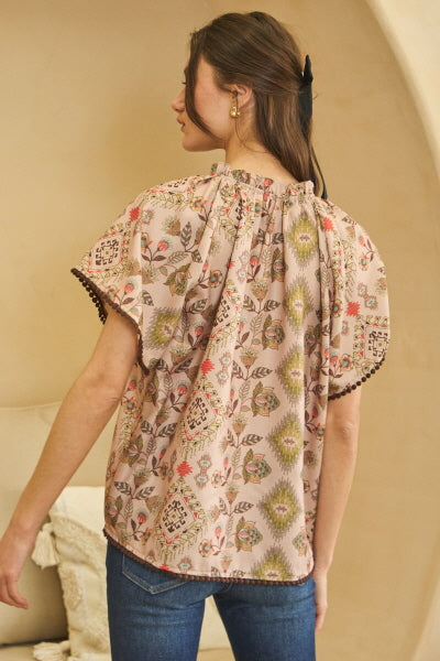 Taupe Aztec Print Top