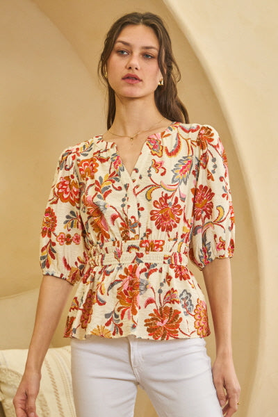 Ivory Vintage Floral Print Top