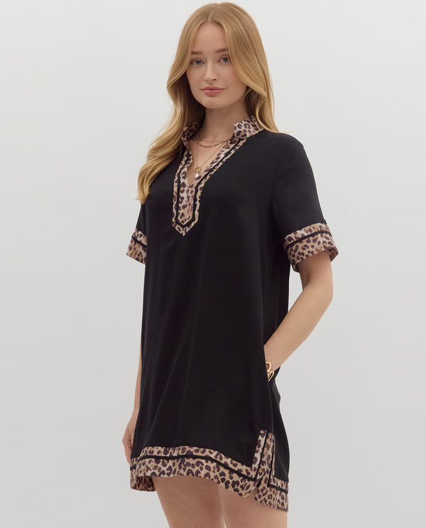 Animal Trim V Neck Dress
