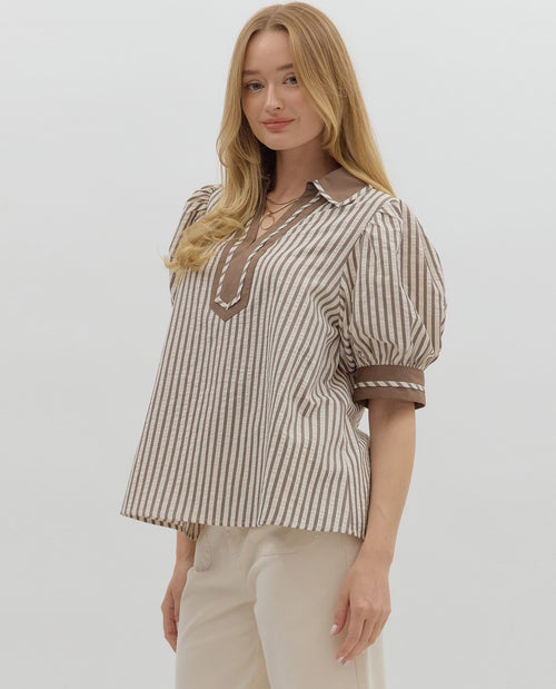 Stripe Top with Puff Sleeves