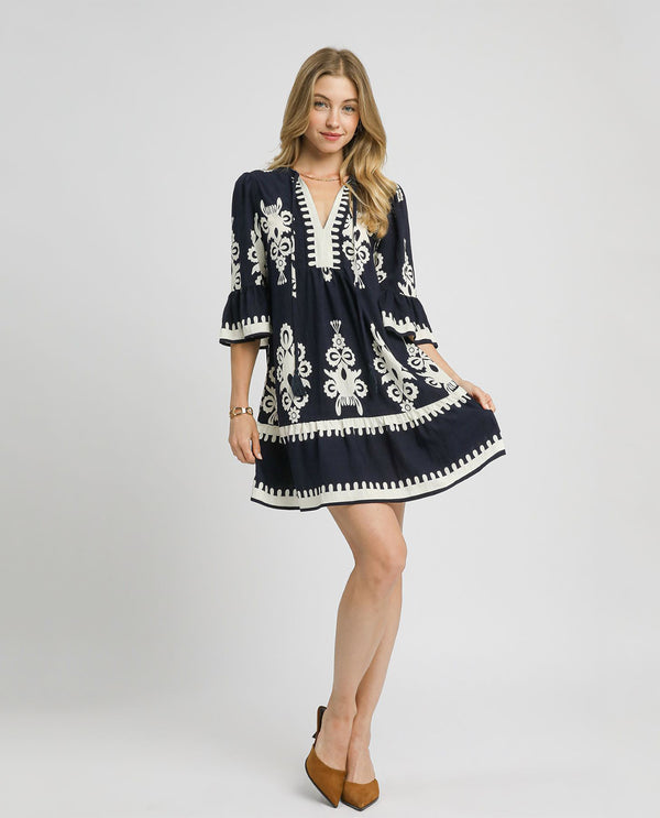 Umgee 2tone Border Print Dress