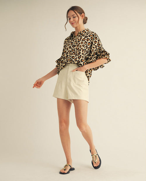 Leopard Print Blouse with Ruffle Sleeves