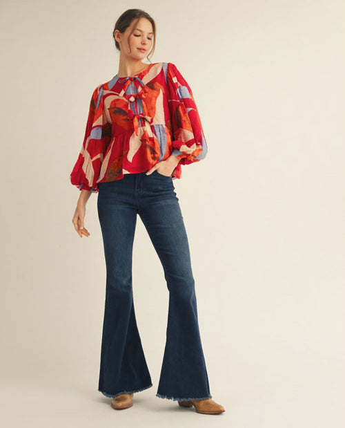 Abstract Print Peplum Top