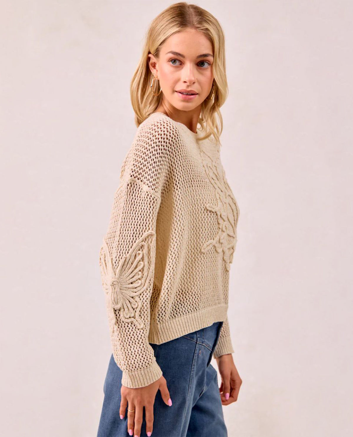 Bibi Embroidery Pointelle Flora Sweater