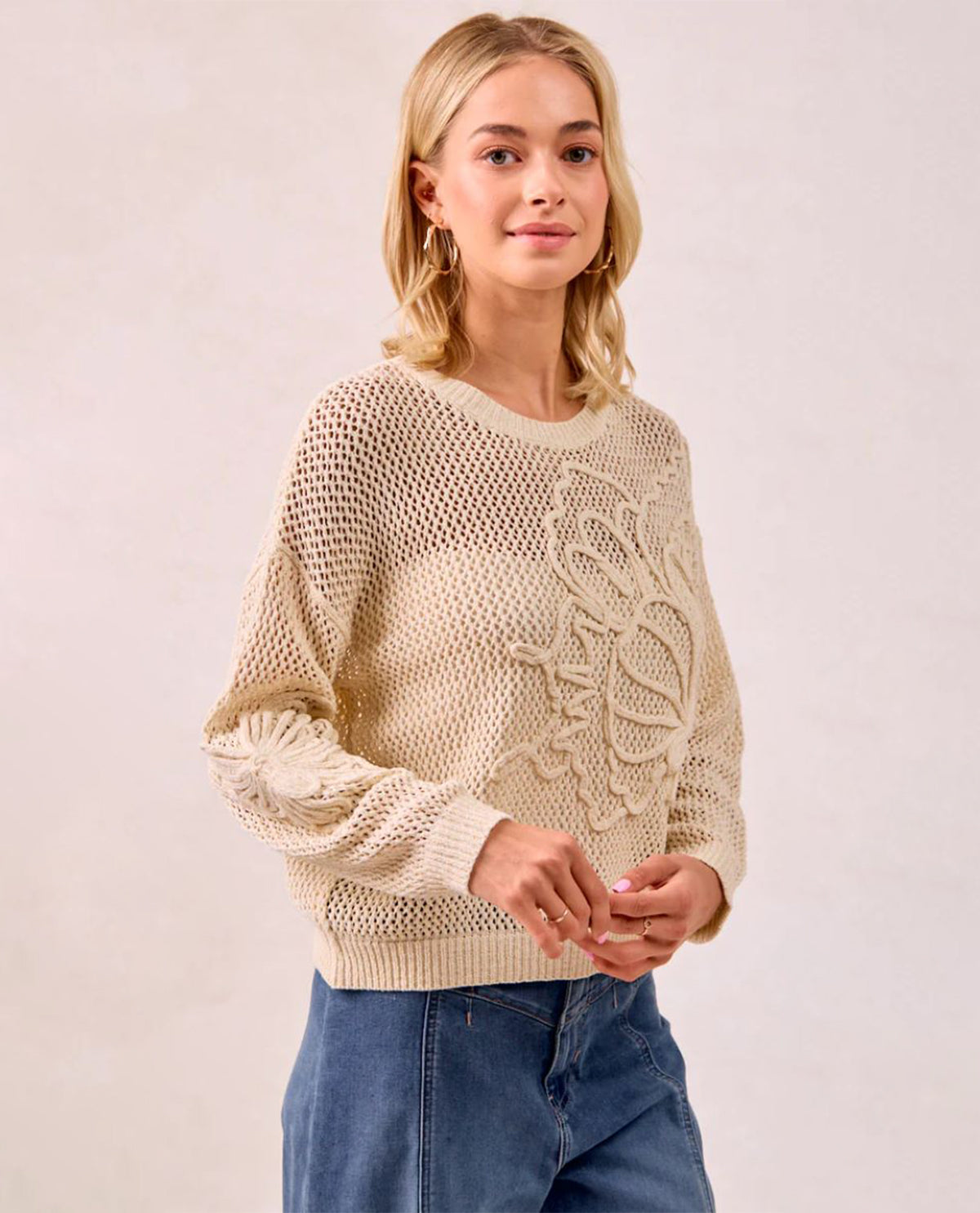 Bibi Embroidery Pointelle Flora Sweater