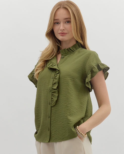 Solid Ruffle Sleeve Top