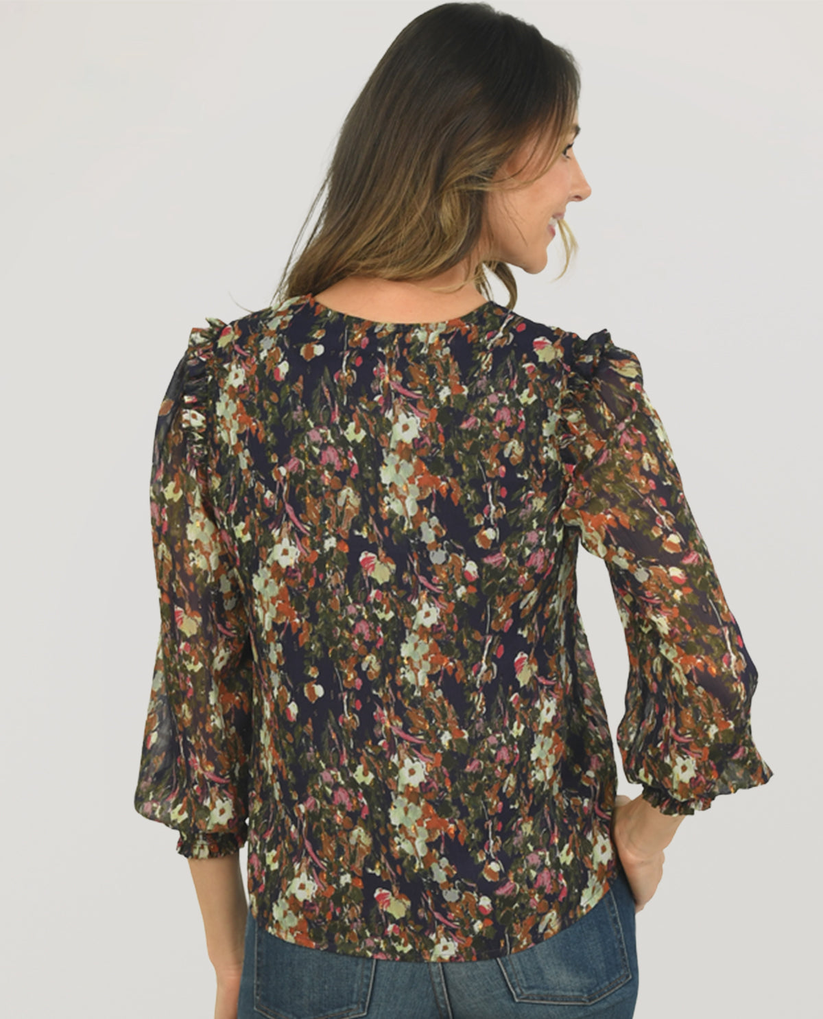 Zac & Rachel Wild Floral Chiffon Ruffle Shoulder Top
