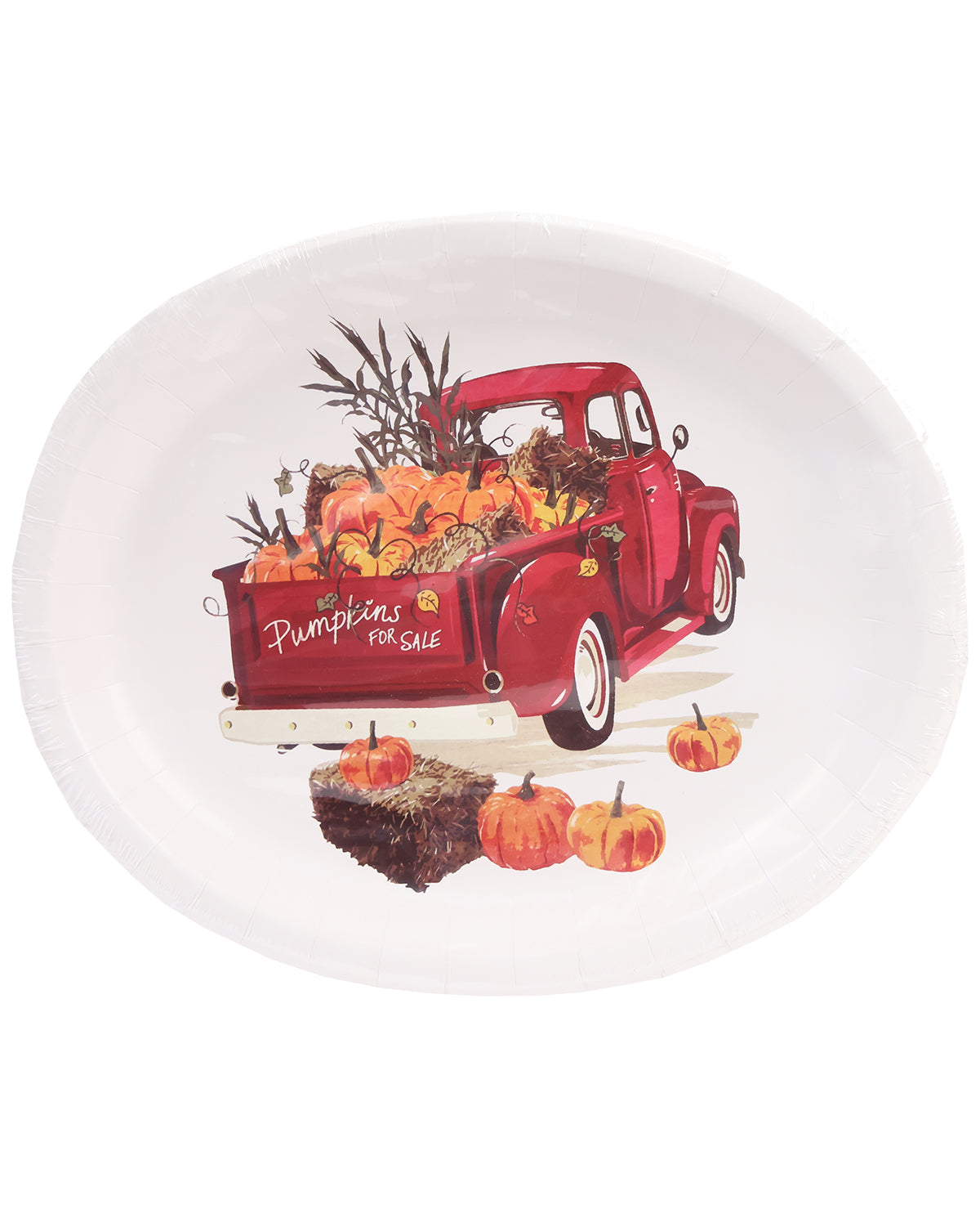 10-Pack Fall Pumpkin Truck Oval Plate Set