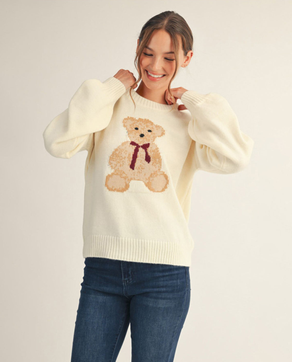 Long Sleeve Cutesy Teddy Bear Sweater Top