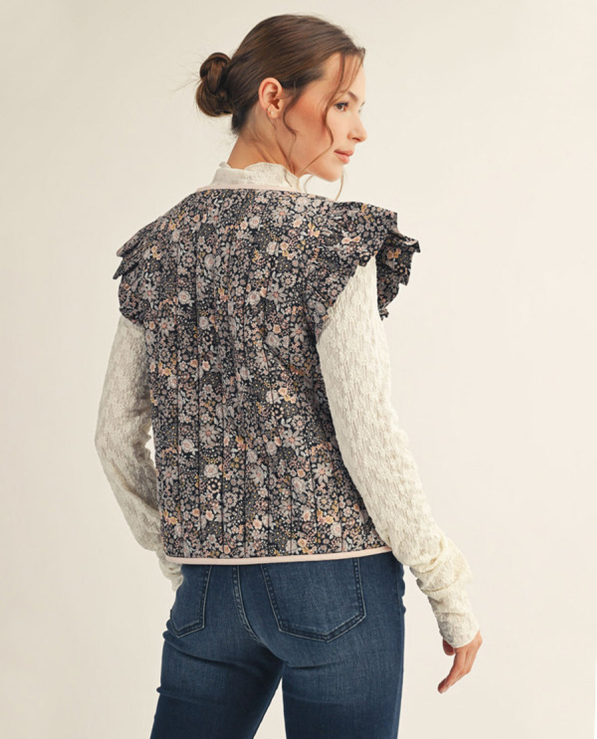 Floral Print Quilted Vest
