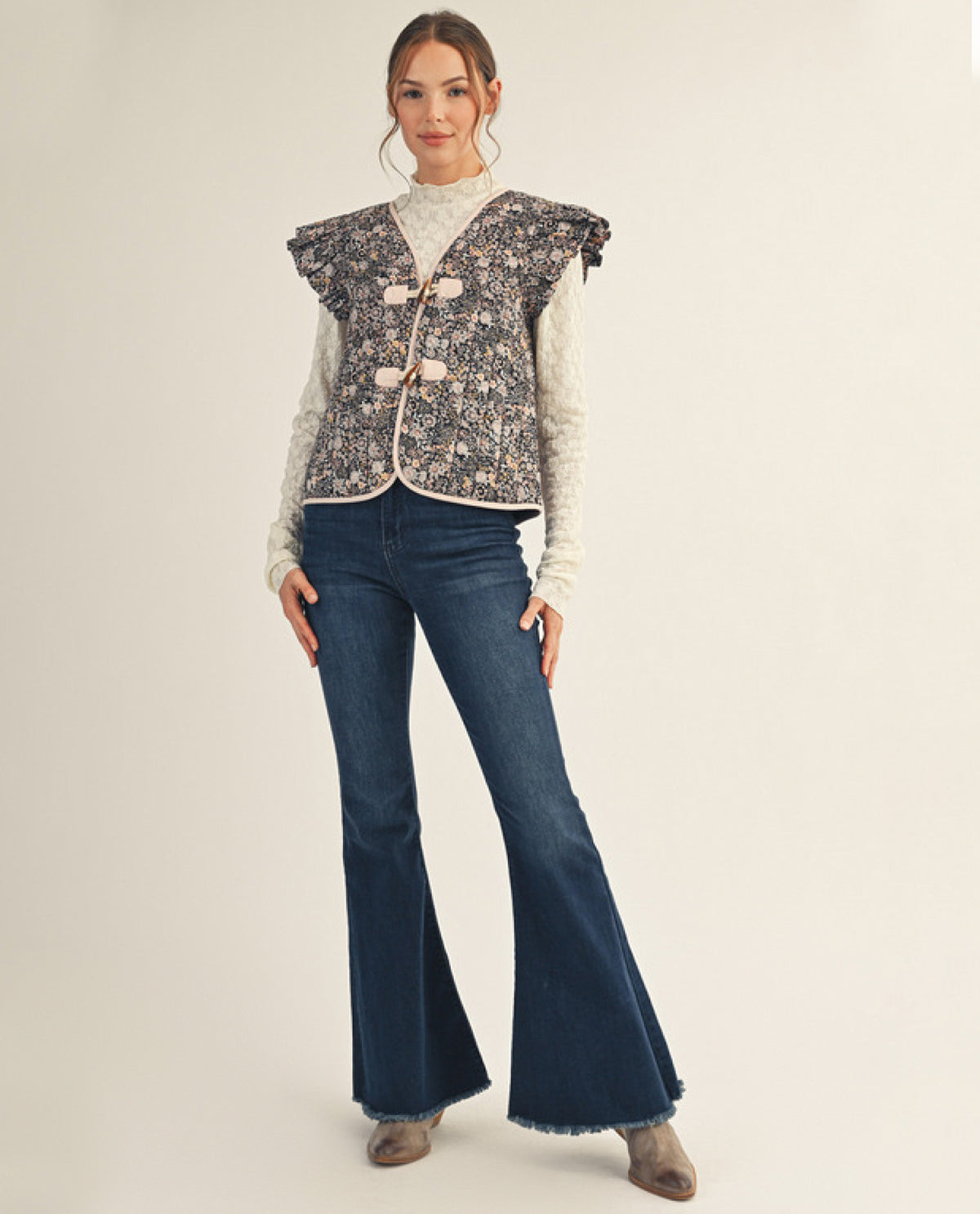 Floral Print Quilted Vest