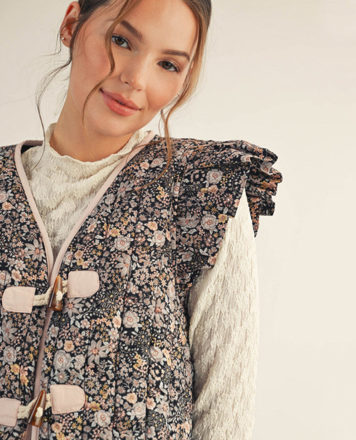 Floral Print Quilted Vest