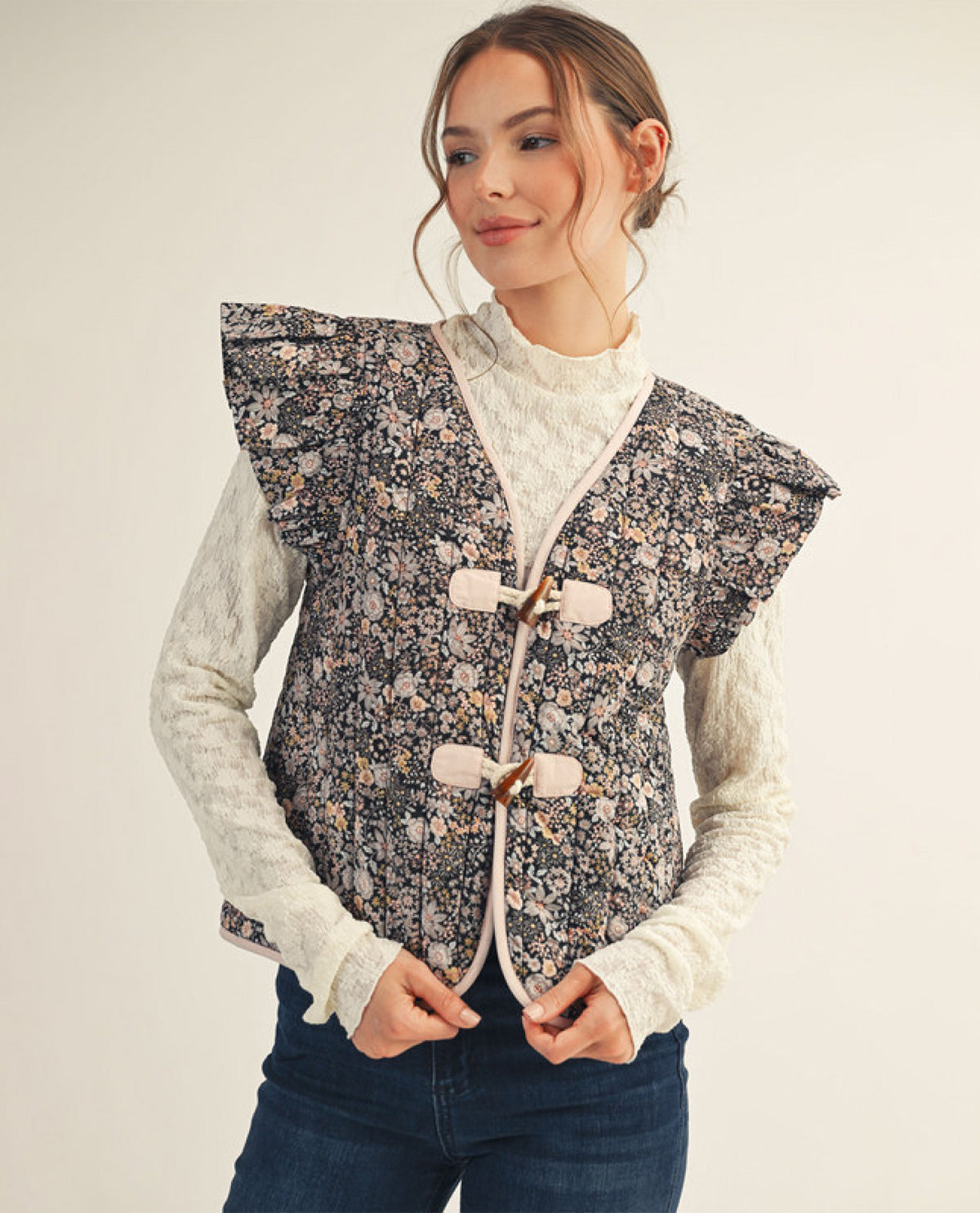Floral Print Quilted Vest