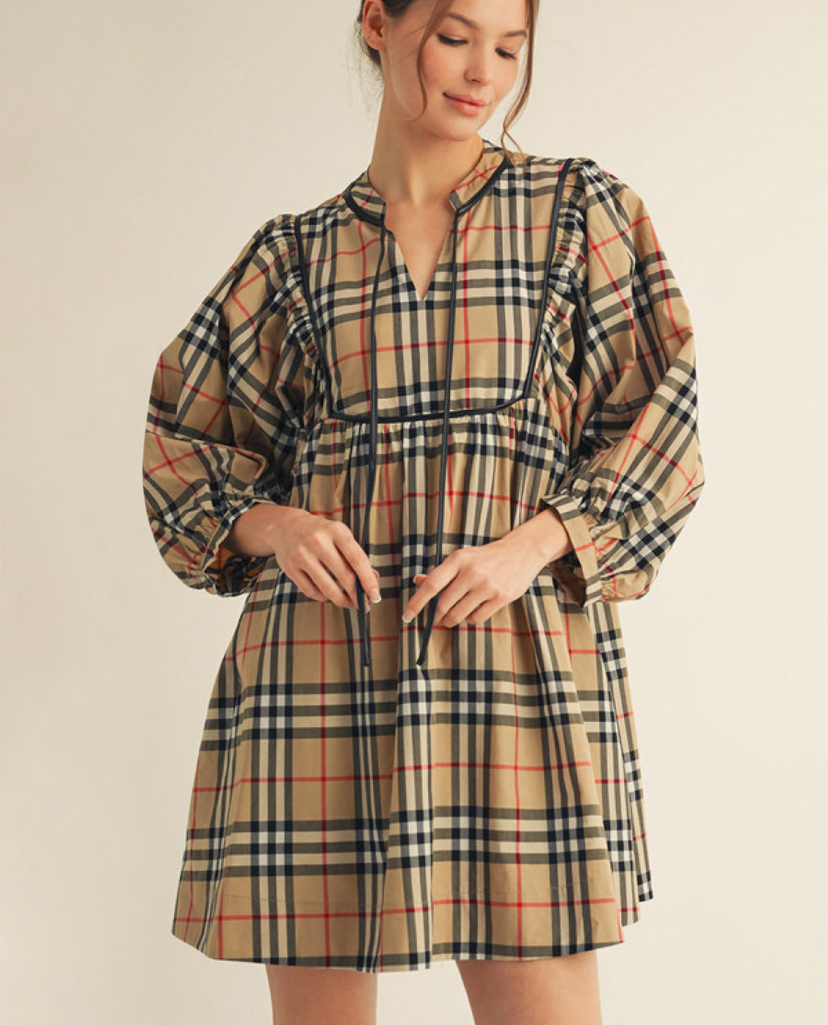 Jodifl Checker Plaid Babydoll Dress