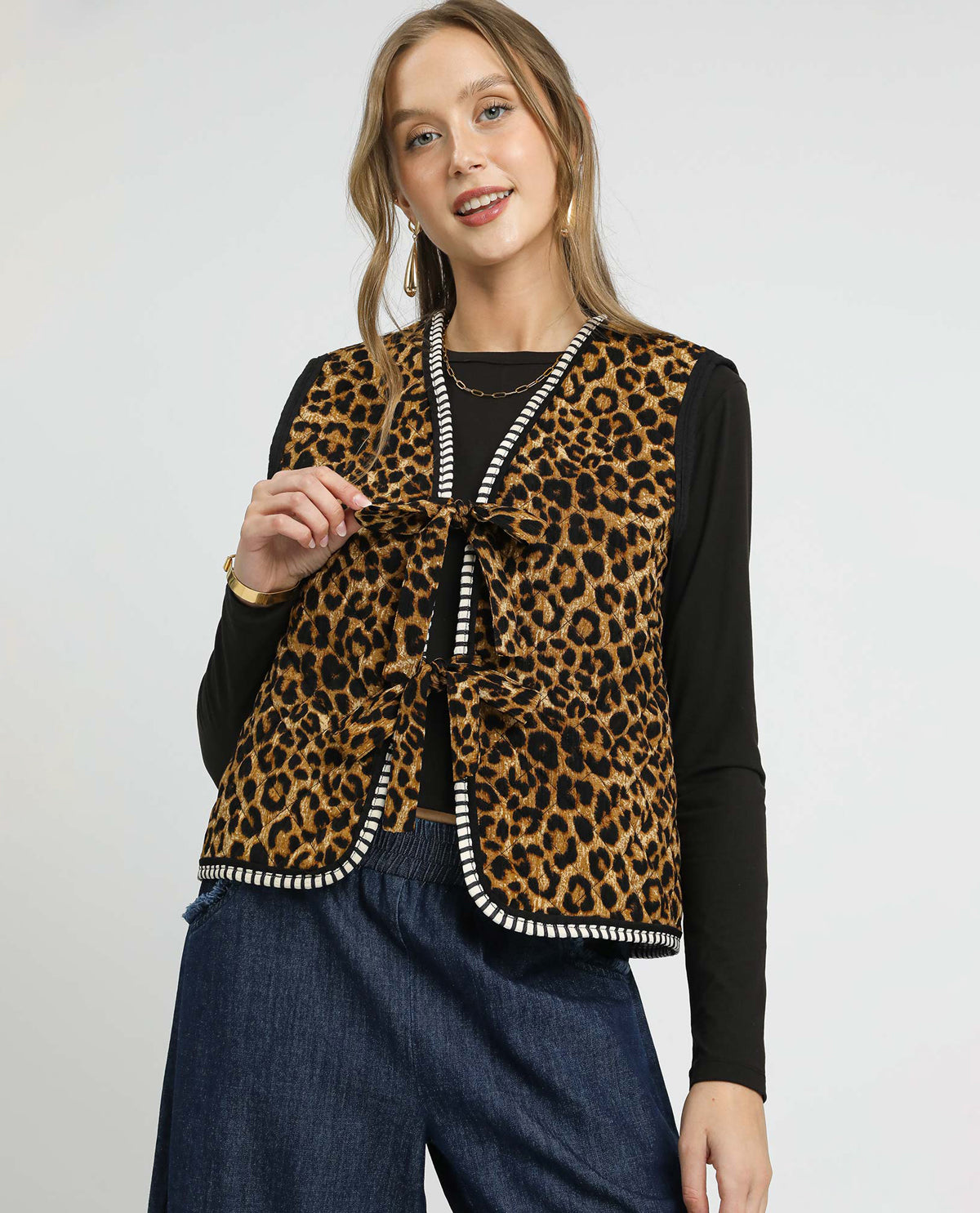 Umgee Quilt Vest Animal Latte