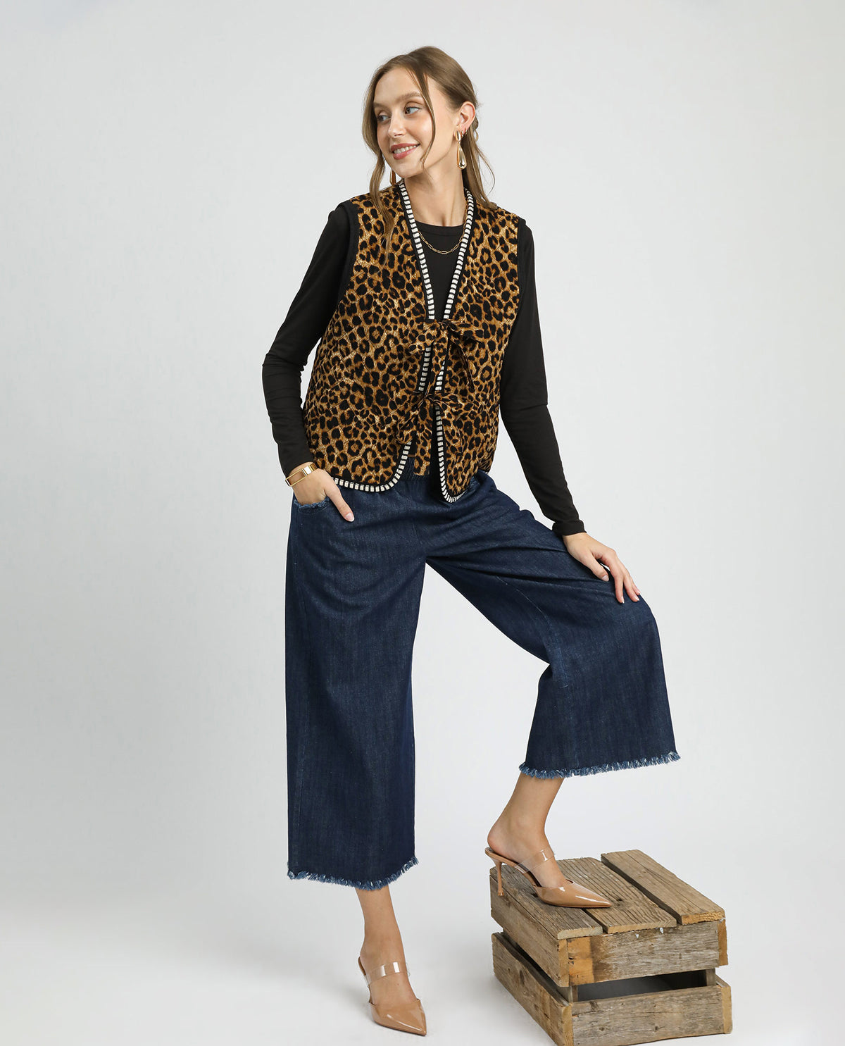 Umgee Quilt Vest Animal Latte