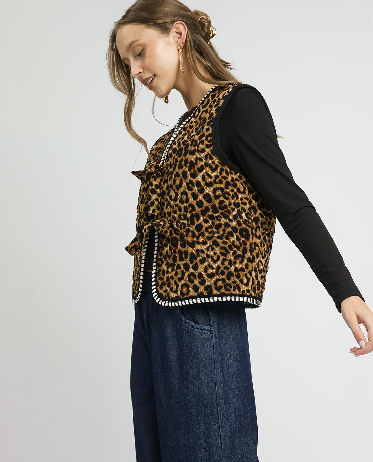 Umgee Quilt Vest Animal Latte