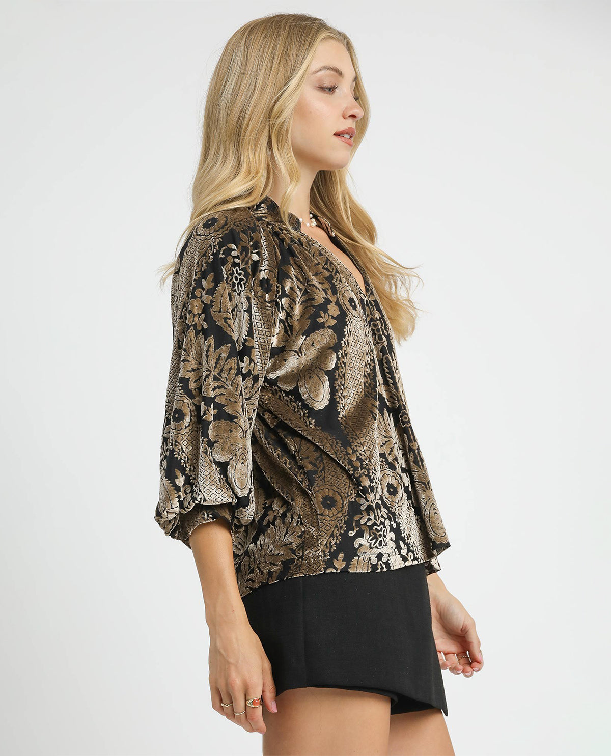 Umgee Velvet Split neck Top