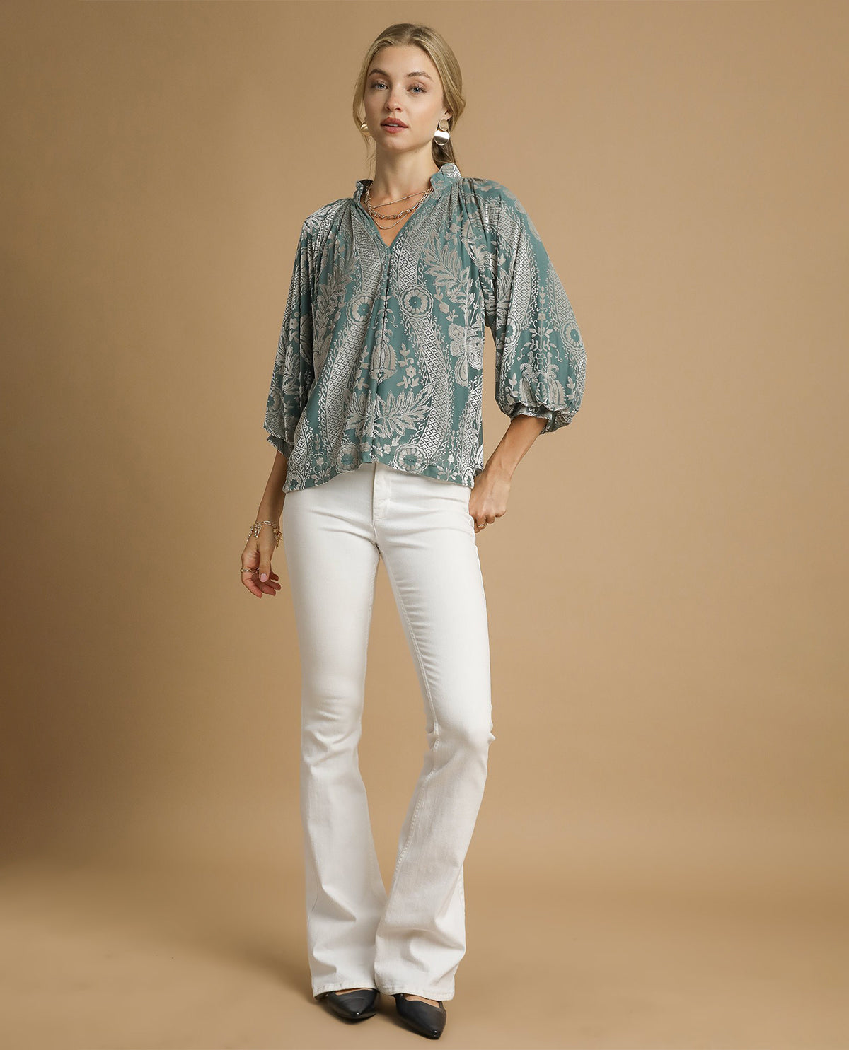 Umgee Velvet Split neck Top
