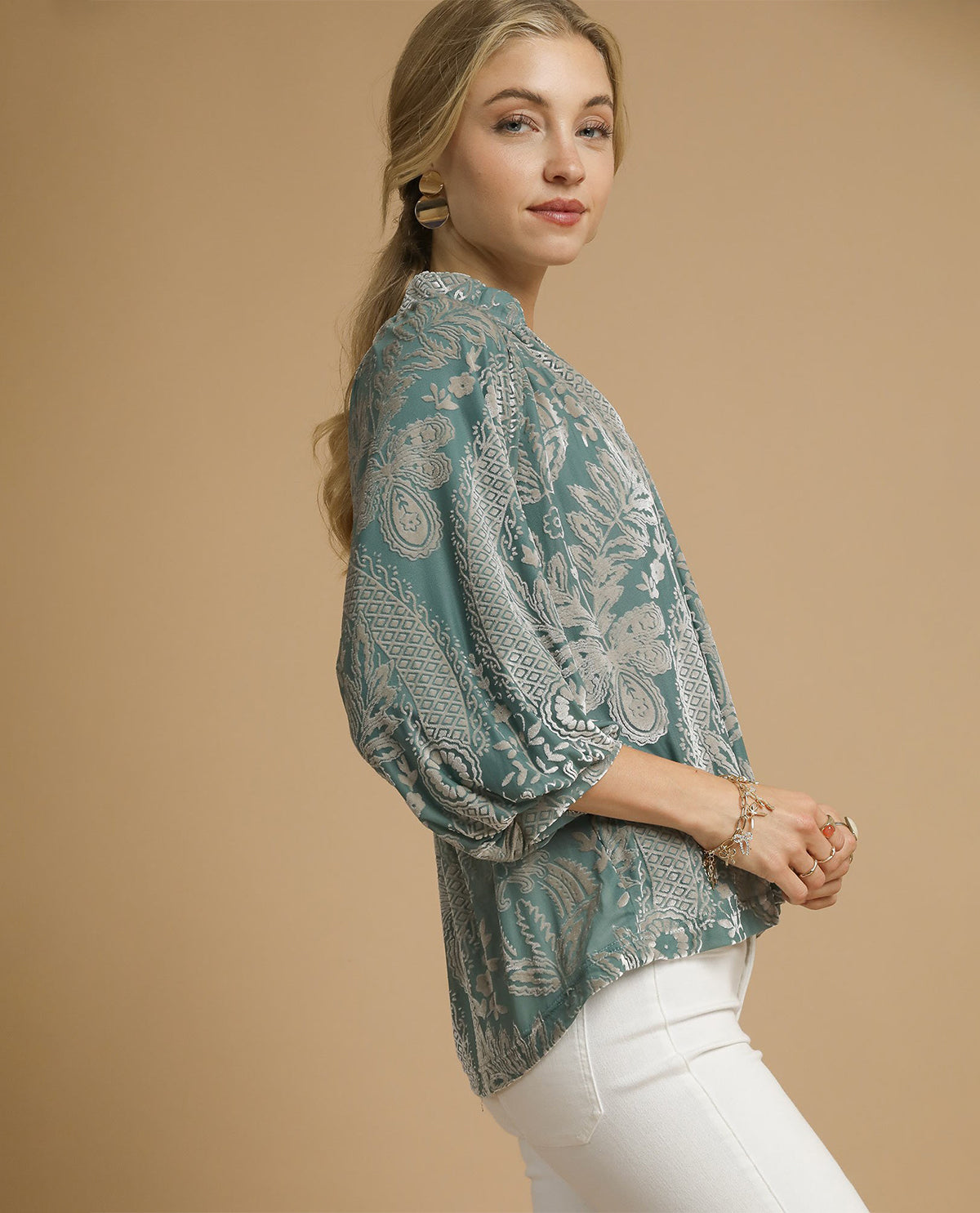 Umgee Velvet Split neck Top