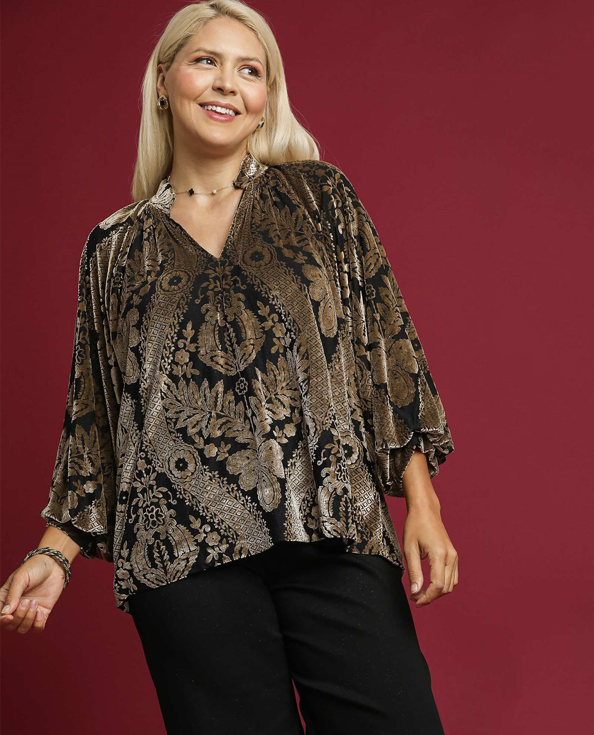 Plus Velvet Split Neck Top