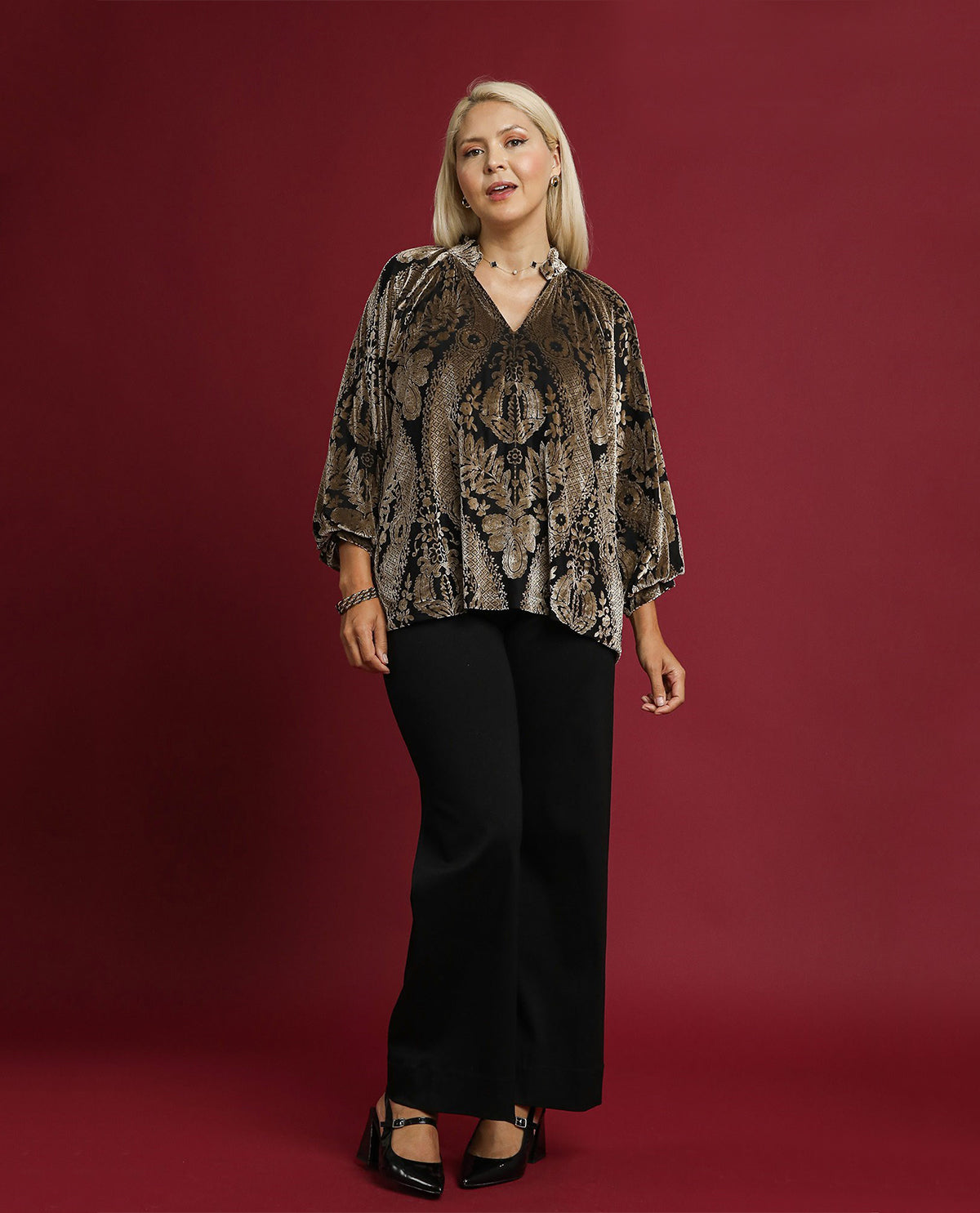 Plus Velvet Split Neck Top