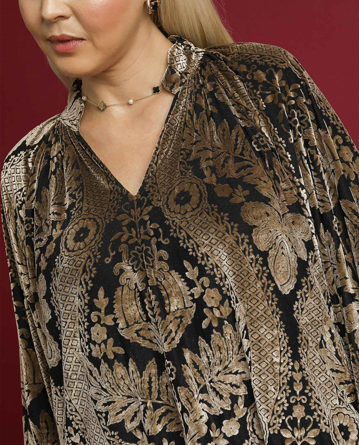 Plus Velvet Split Neck Top