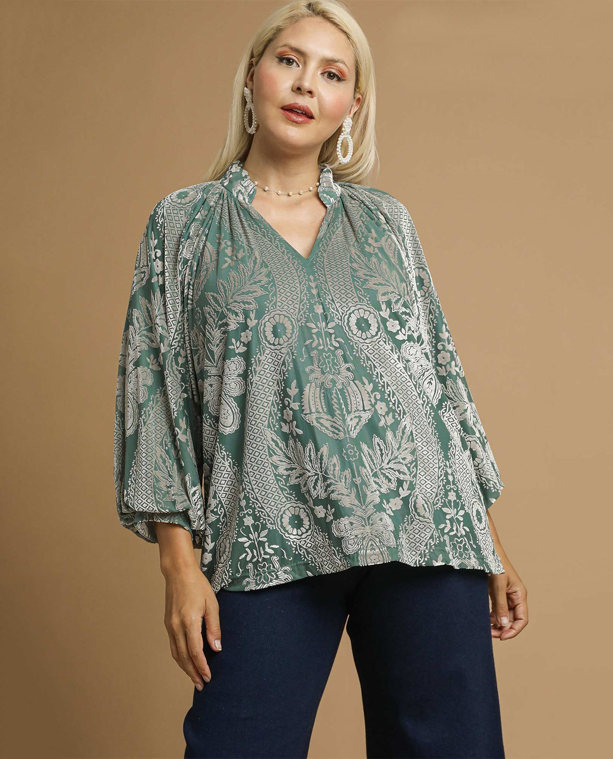 Plus Velvet Split Neck Top